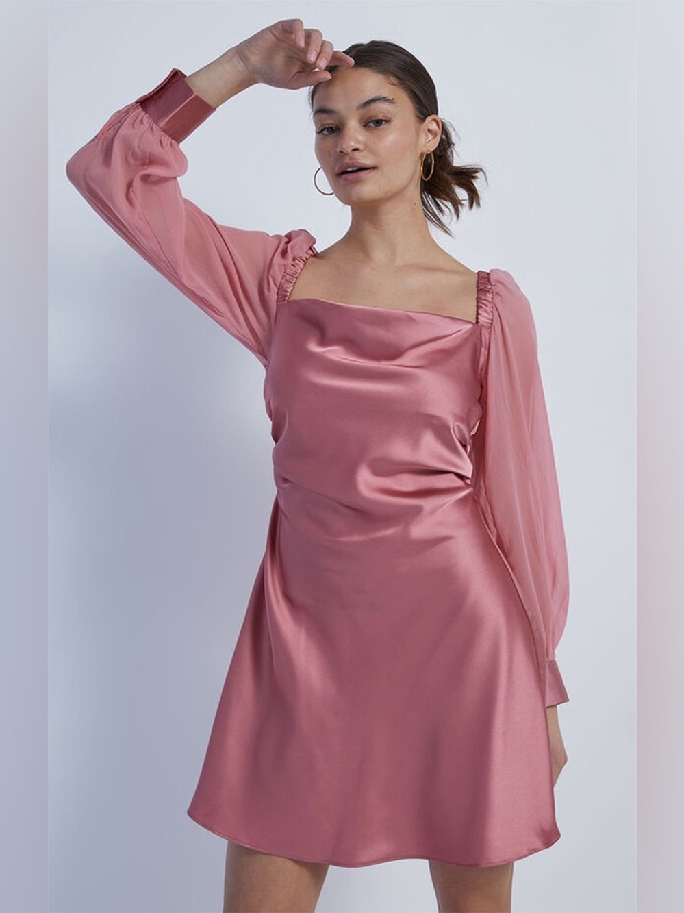 WeWoreWhat Silky Cowl Satin Rosewood Pink Mini Dress Size 6 Romantic Tea Party